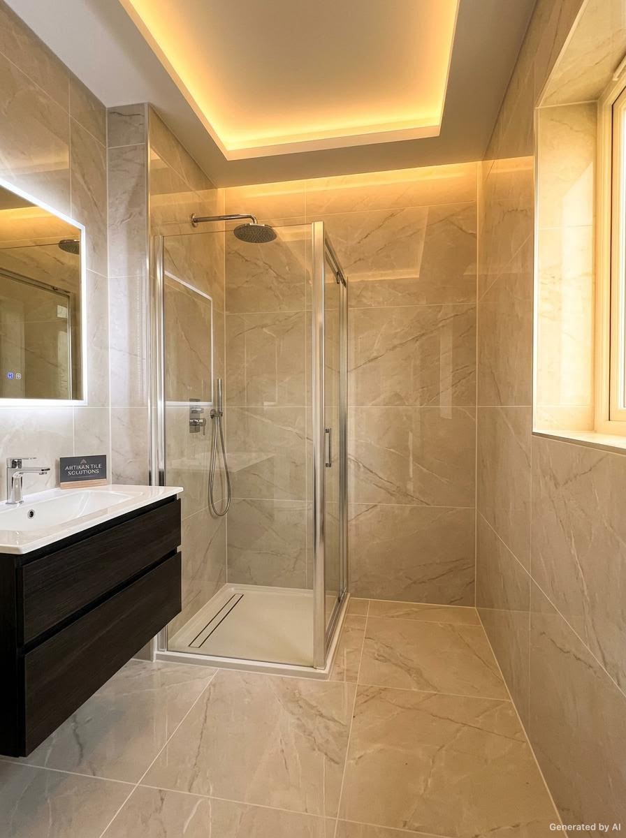 Büyük ebat porselen seramik ile kaplanmış banyo